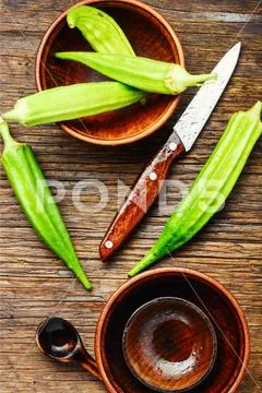 Raw green organic okra Stock Photos