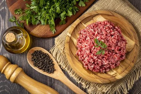 Raw ground beef ready for preparation. Stock Photos