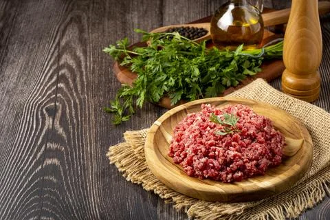 Raw ground beef ready for preparation. Stock Photos