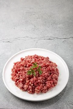 Raw ground beef ready for preparation. Stock Photos