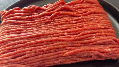 Raw ground meat beef or pork farm product healthy eating, nutritious dish Stock Footage 347317565