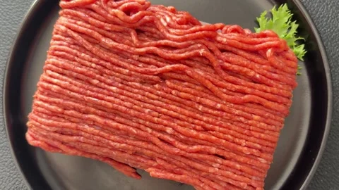 Raw ground meat beef or pork farm product healthy eating, nutritious dish Stock Footage 347317566