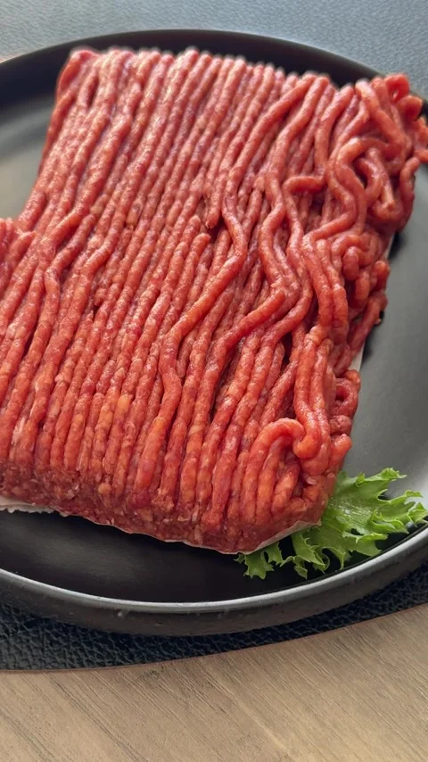 Raw ground meat beef or pork farm product healthy eating, nutritious dish Stock Footage 347317569