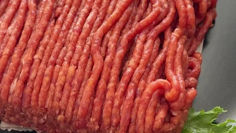 Raw ground meat beef or pork farm product healthy eating, nutritious dish Stock Footage 347317573