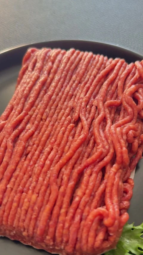 Raw ground meat beef or pork farm product healthy eating, nutritious dish Stock Footage 347317574