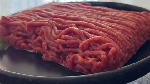Raw ground meat beef or pork farm product healthy eating, nutritious dish Stock Footage 347317577