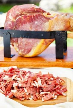 Raw ham, typical high quality Italian salami Stock Photos