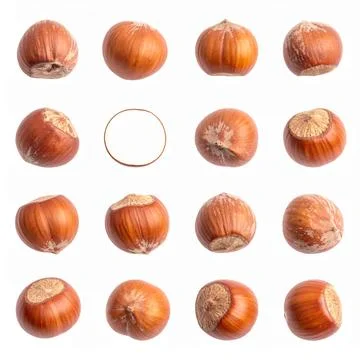 Raw Hazelnuts Isolated on White Background, Round Brown Nuts Used for Snack.. Stock Photos