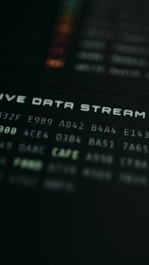 Raw hex data stream with special values flashing at 200ms intervals Stock Footage 331570350