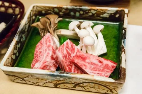 Raw Hida beef. Stock Photos