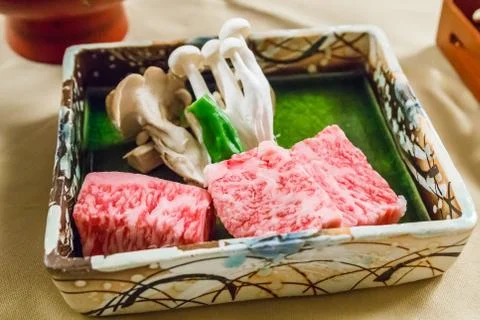Raw Hida beef. Stock Photos
