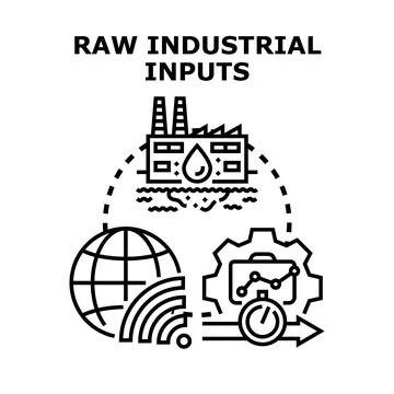 Raw industrial inputs processing global production and manufacturing Stock Illustration
