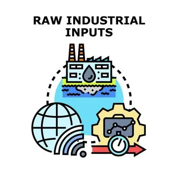 Raw industrial inputs processing global production and manufacturing Stock Illustration