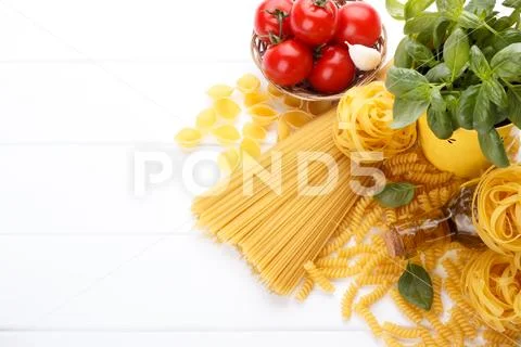Raw ingredients for Italian pasta Stock Photos