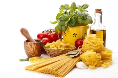 Raw ingredients for Italian pasta Stock Photos