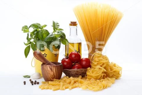 Raw ingredients for Italian pasta Stock Photos