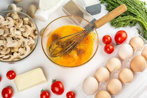 Raw ingredients for making an egg omelet Foto stock