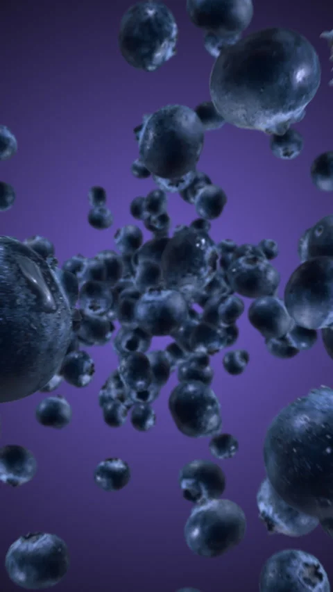 Raw juicy blueberries exploding and flying in super slow motion. Blueberry drops Stock Footage 276421376