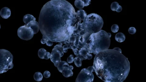 Raw juicy blueberries exploding and flying in super slow motion. Blueberry drops Stock Footage 287341855