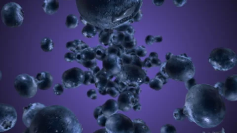 Raw juicy blueberries exploding and flying in super slow motion. Blueberry drops Stock Footage 302247444