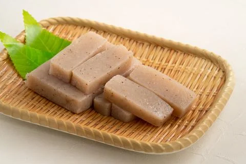 Raw konjac in square shape, also named konnyaku in Japan. Stock Photos