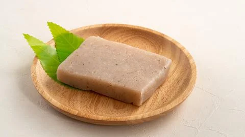 Raw konjac in square shape, also named konnyaku in Japan. Stock Photos
