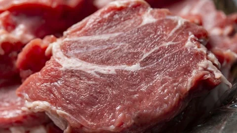 Raw lamb meat for grilling with marbling, zoom and pan Stock-Footage 337671013