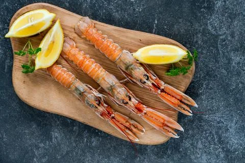 Raw  langoustines - overhead view Stock Photos