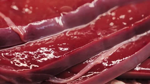 Raw liver beef, steak liver. Close up texture of liver beef. Stock Footage 330258056