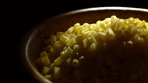 Raw macaroni in rotation. Ditalini lisci. Close up. Raw pasta. Video stock 101640067
