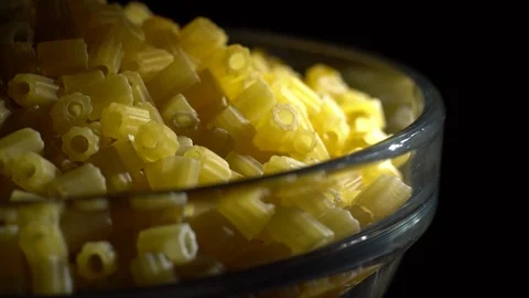 Raw macaroni in rotation. Ditalini lisci. Close up. Raw pasta. Video stock 101652589