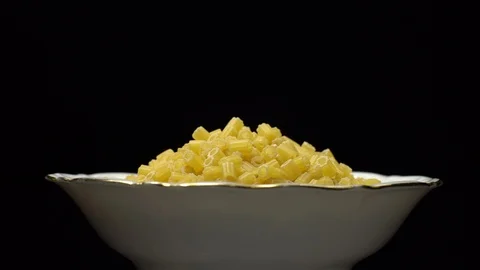 Raw macaroni in rotation. Ditalini lisci. Close up. Raw pasta. Video stock 101652986