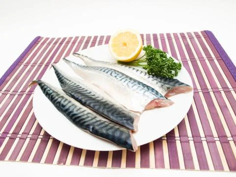 Raw mackerel filet Foto stock