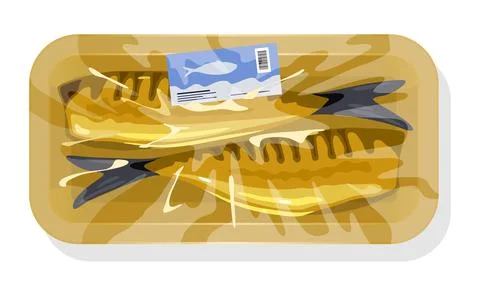 Raw mackerel fish in plastic tray Stock Illustration