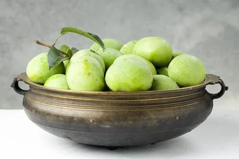 Raw mango or Green mango Stock Photos