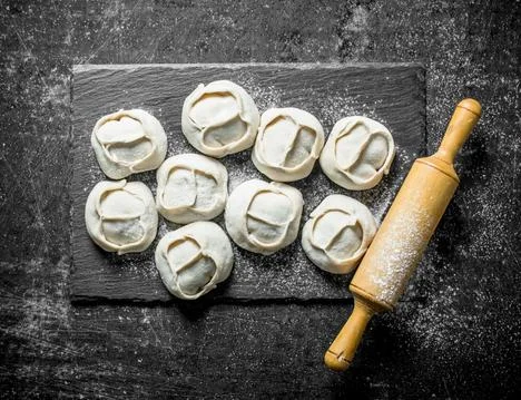Raw manta dumpling with beef. Stock Photos