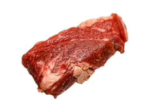 Raw marbled beef, brisket lying on white background. Isolated. Stock Photos