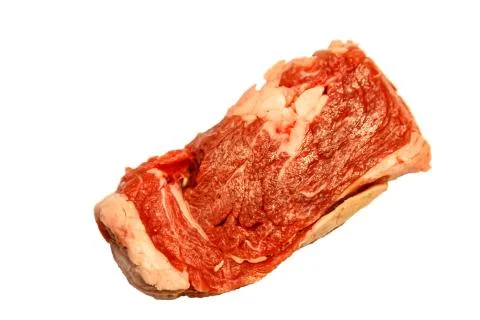 Raw marbled beef, brisket lying on white background. Isolated. Stock-Fotos