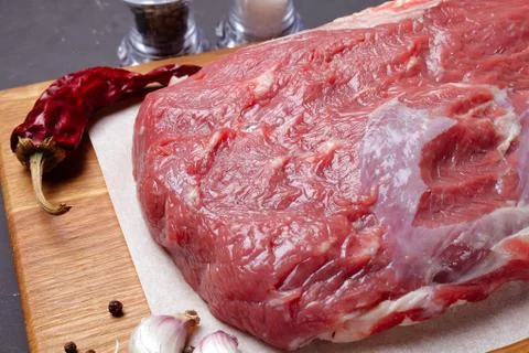Raw marbled beef on a cutting board Stock Photos