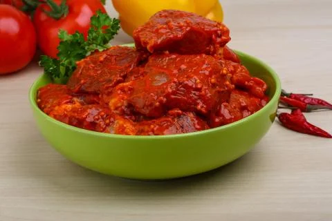 Raw marinated meat for bbq Stock Photos