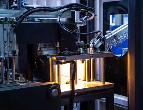Raw material of plastic bottle on blowing machine Stock Photos