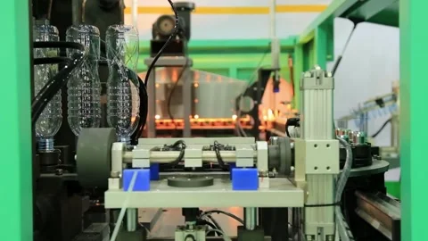 Raw Material of Plastic Bottle. Stretch or injection molding Process Empty Stock Footage 334587749