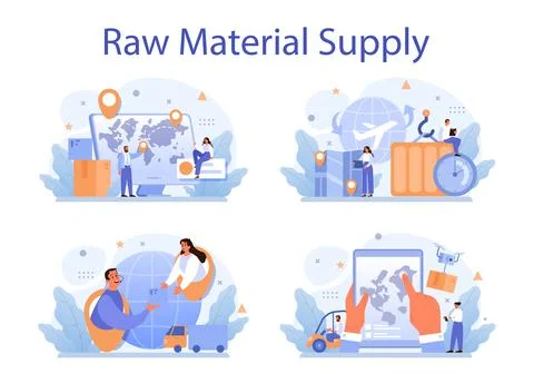Raw material supply concept set. Suppliers, B2B idea, global distribution Stock Illustration