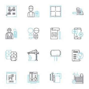 Raw materials linear icons set. Minerals, Ores, Wood, Bamboo, Rubber, Petroleum Stock Illustration