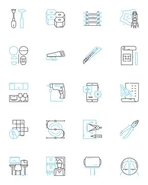 Raw materials linear icons set. Minerals, Ores, Wood, Bamboo, Rubber, Petroleum Stock Illustration