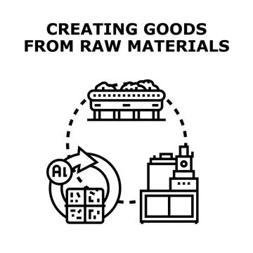Raw materials transforming into goods using artificial intelligence Stock Illustration