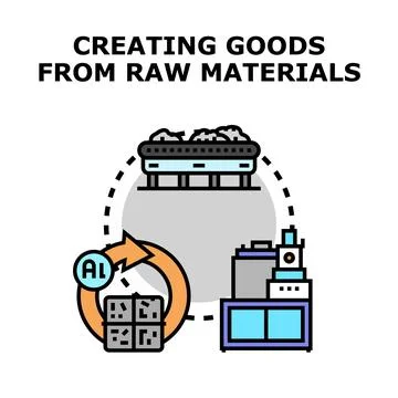 Raw materials transforming into goods using artificial intelligence Stock Illustration