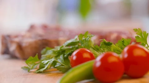 Raw meat and vegetables on the table Stock Footage 85812080