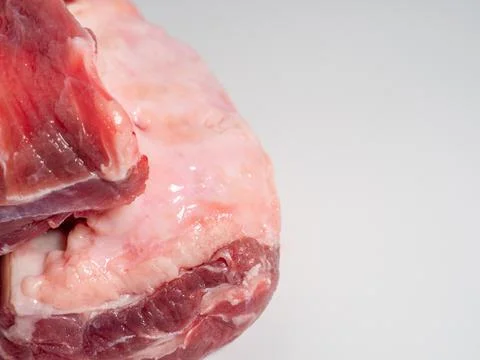 Raw meat with beef bone. Choice of beef on the bone for soups. Stock Photos