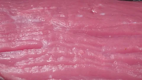 Raw meat close-up. 4K video. Super macro. Видео 140815550